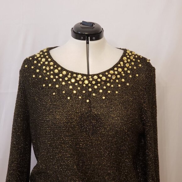 Women's Black Embellished Scoop-Neck Metallic Pullover Sweater by Ruby Rd, SZ XL - Picture 2 of 10